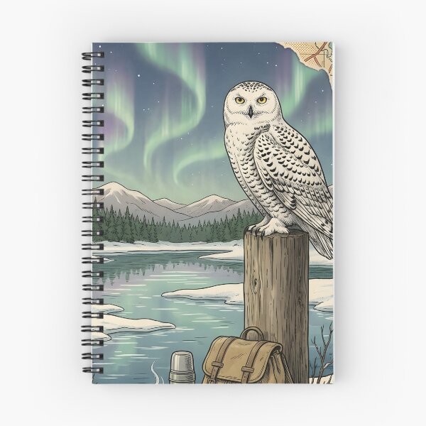 Item preview, Snowy owl watches auroras above frozen northern lake designed and sold by CoffeeinBloom.