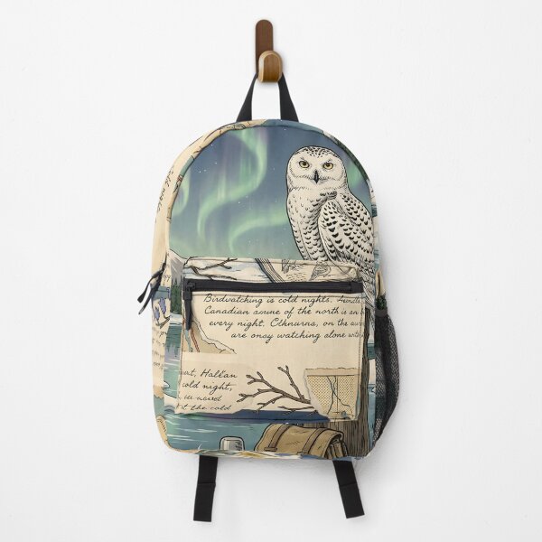 Item preview, Snowy owl watches auroras above frozen northern lake designed and sold by CoffeeinBloom.