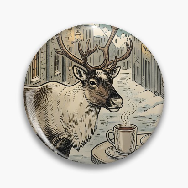 Item preview, Winter caribou crosses old street beside Lawrence River designed and sold by CoffeeinBloom.