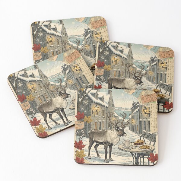 Item preview, Winter caribou crosses old street beside Lawrence River designed and sold by CoffeeinBloom.