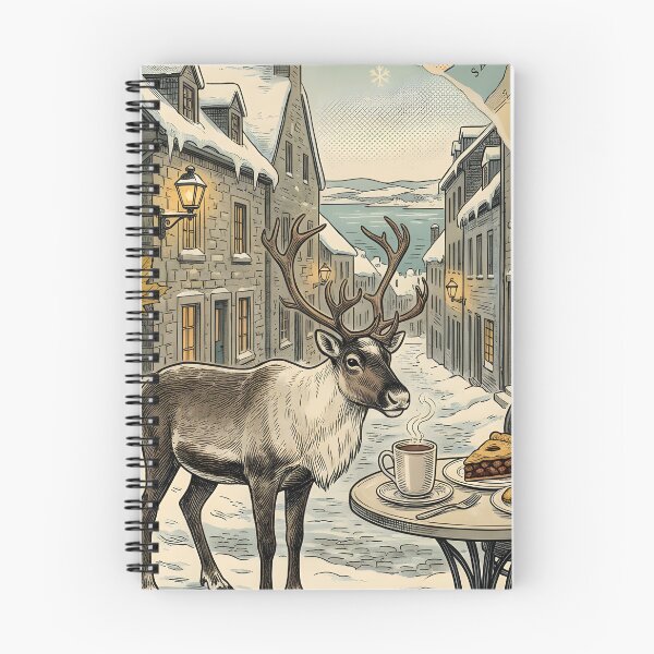 Item preview, Winter caribou crosses old street beside Lawrence River designed and sold by CoffeeinBloom.