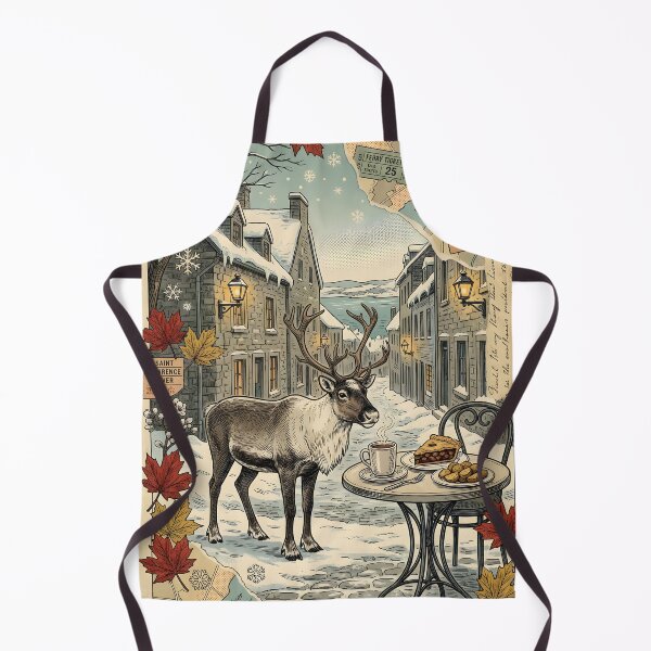 Item preview, Winter caribou crosses old street beside Lawrence River designed and sold by CoffeeinBloom.