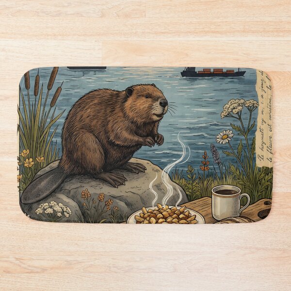 Item preview, Beaver watches Lawrence River as breakfast steams quietly designed and sold by CoffeeinBloom.