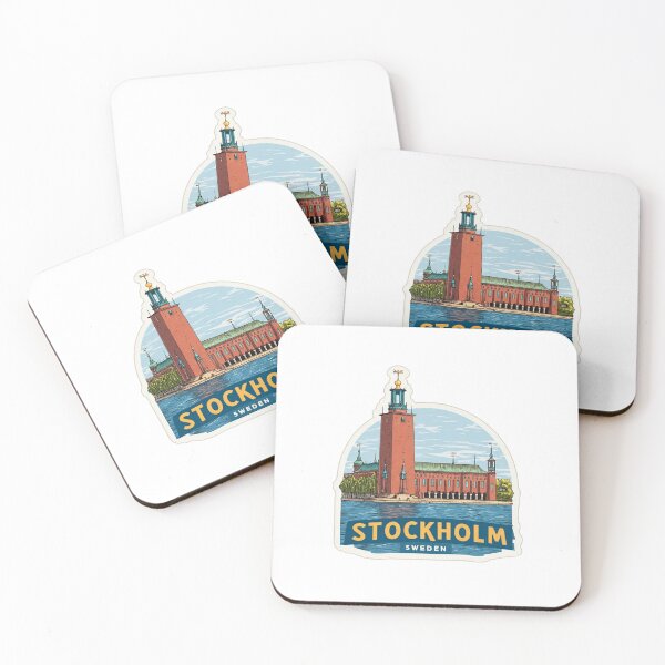 Item preview, tockholm Sweden City Hall Red Brick Waterfront Nordic Architecture Sticker designed and sold by Blurbean.