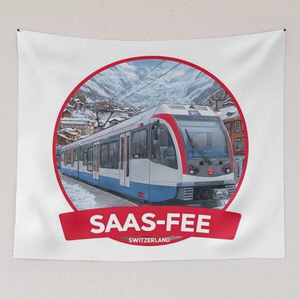 Item preview, Saas-Fee Switzerland Alpine Train Red White Swiss Mountains Railway Sticker designed and sold by Blurbean.