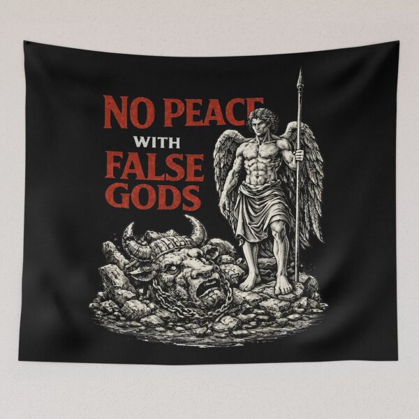 Item preview, No Peace with False Gods - Archangel Michael Christian Spiritual Warfare designed and sold by Blood Washed Apparel.
