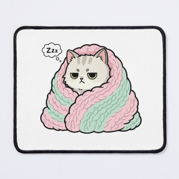 Aperçu de l'œuvre Chat grincheux dans une couverture pastel – Esthétique Kawaii créée et vendue par HeyHas.
