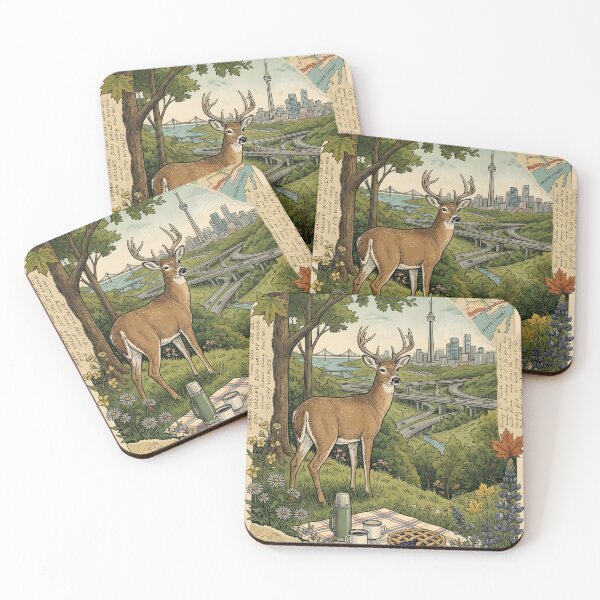 Item preview, Urban deer watches green picnic in Don Valley designed and sold by CoffeeinBloom.