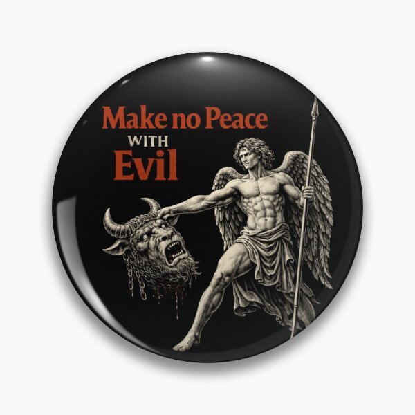 Item preview, Make no Peace with Evil - Archangel Michael Destroying False gods in Christian Metal designed and sold by Blood Washed Apparel.