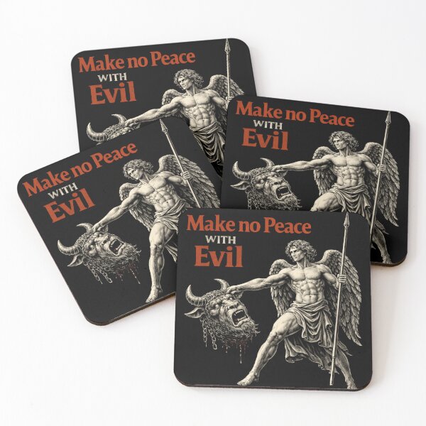 Item preview, Make no Peace with Evil - Archangel Michael Destroying False gods in Christian Metal designed and sold by Blood Washed Apparel.