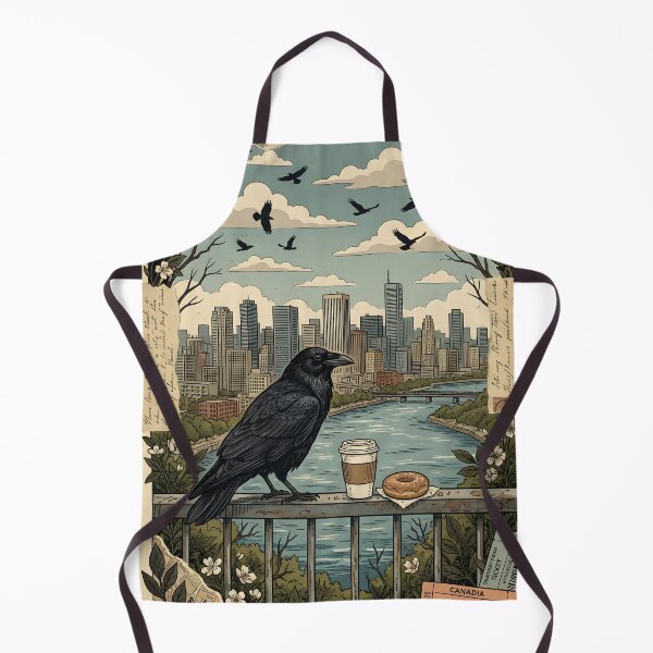 Item preview, Urban raven watches river and city at dawn designed and sold by CoffeeinBloom.