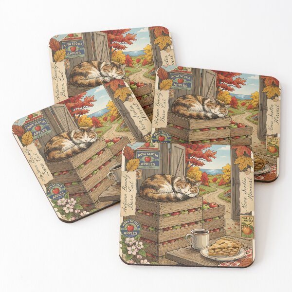 Item preview, Barn cat sleeps among apples during autumn NovaScotia designed and sold by CoffeeinBloom.