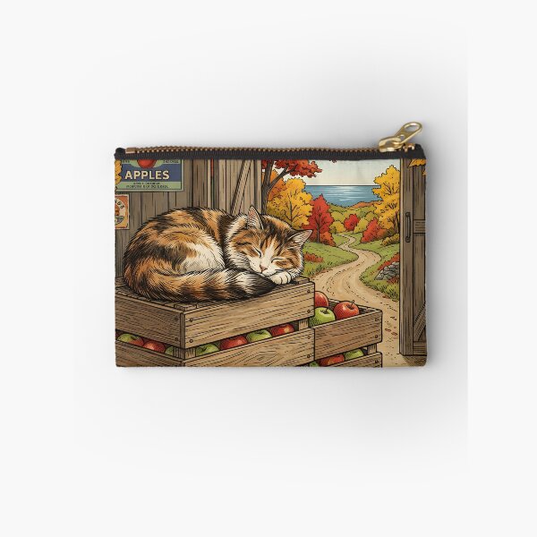 Item preview, Barn cat sleeps among apples during autumn NovaScotia designed and sold by CoffeeinBloom.