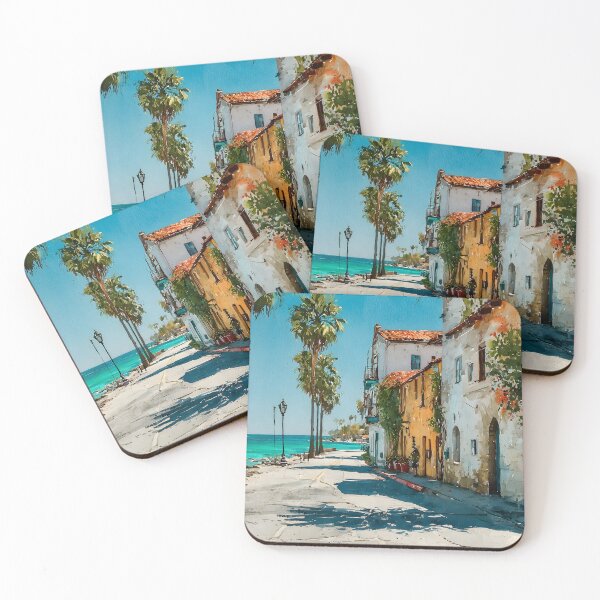Item preview, Seaside Street Scene in Santa Barbara  Ocean Breeze Street with Palm Tree designed and sold by daila70.