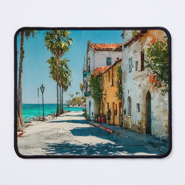 Item preview, Seaside Street Scene in Santa Barbara Ocean Breeze Street with Palm Tree designed and sold by daila70.
