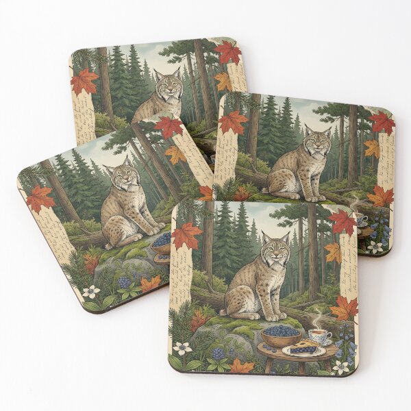 Item preview, Lynx watches wild breakfast among boreal forests designed and sold by CoffeeinBloom.