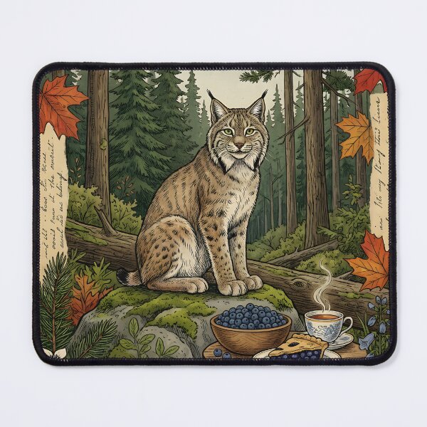Item preview, Lynx watches wild breakfast among boreal forests designed and sold by CoffeeinBloom.