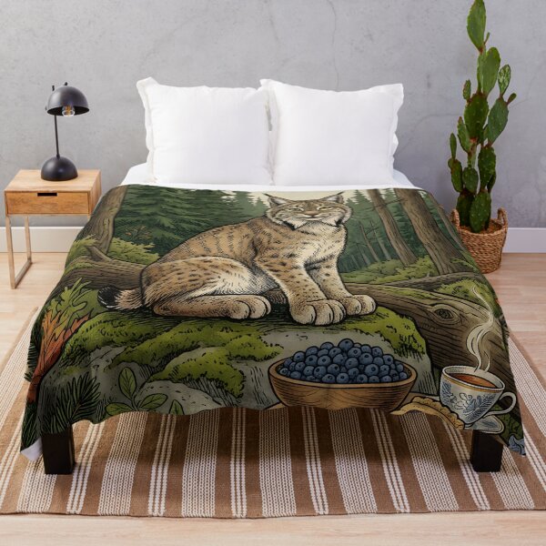 Item preview, Lynx watches wild breakfast among boreal forests designed and sold by CoffeeinBloom.