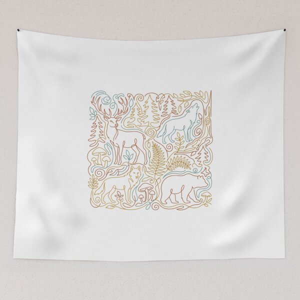 Item preview, Rustic Forest Animal Line Art woodland sketch minimalist designed and sold by chattsuede.
