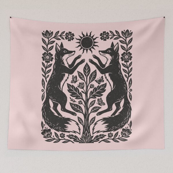Item preview, Two Foxes Folk Art Vintage Floral Animal  designed and sold by Y-Vibes.