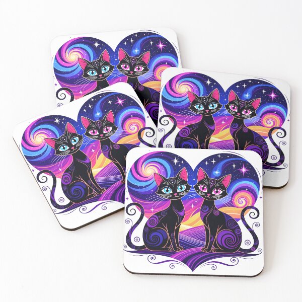 Item preview, Big-eyed Cosmic Heart Cats designed and sold by ByNicoleSara.