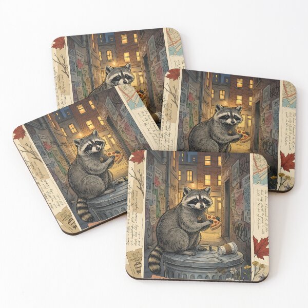 Item preview, Urban raccoon eats pizza beneath Toronto city lights designed and sold by CoffeeinBloom.