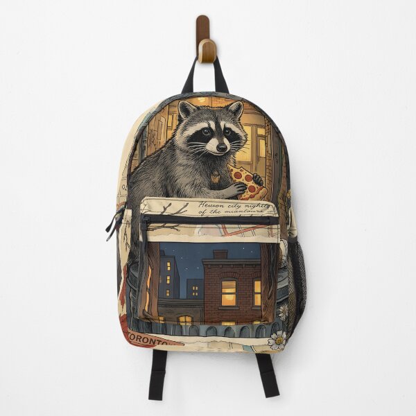 Item preview, Urban raccoon eats pizza beneath Toronto city lights designed and sold by CoffeeinBloom.