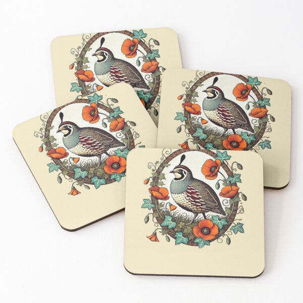 Item preview, Quail and Poppy Nature Art Print | Botanical Bird Illustration designed and sold by FrictionMaxxing.