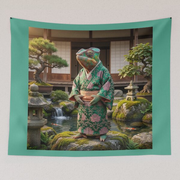 Item preview, Chameleon Surveys Japanese Garden with Satisfaction designed and sold by Tridentulus.