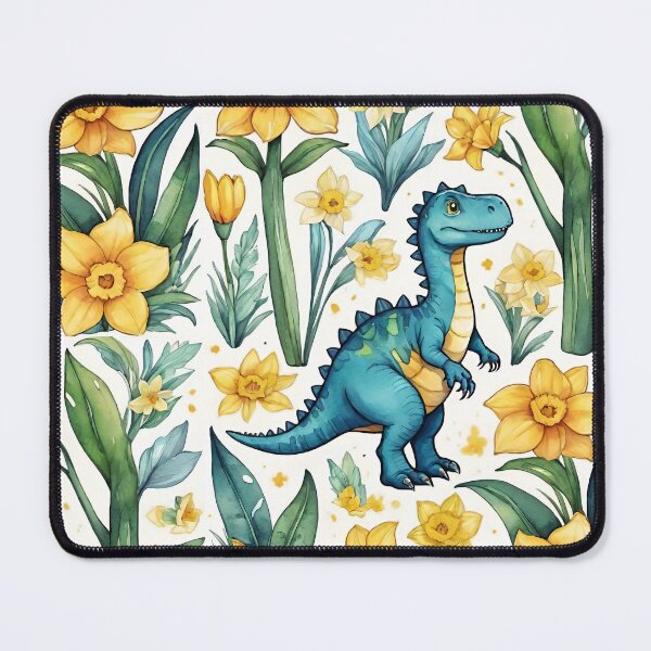 Item preview, Cute Dinosaur with Daffodils Art Print | Whimsical Floral Dino Illustration designed and sold by FrictionMaxxing.