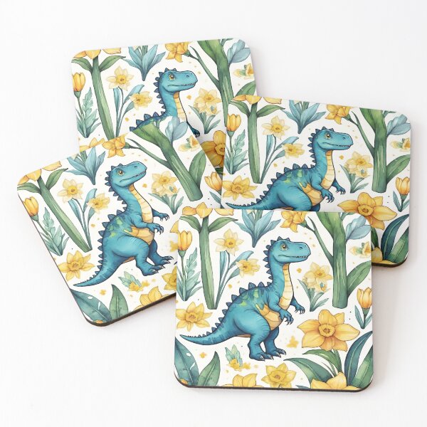 Item preview, Cute Dinosaur with Daffodils Art Print | Whimsical Floral Dino Illustration designed and sold by FrictionMaxxing.