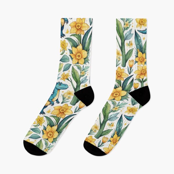 Item preview, Cute Dinosaur with Daffodils Art Print | Whimsical Floral Dino Illustration designed and sold by FrictionMaxxing.