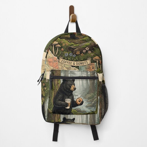 Item preview, Bear walks misty trail warm coffee Pacific forest designed and sold by CoffeeinBloom.