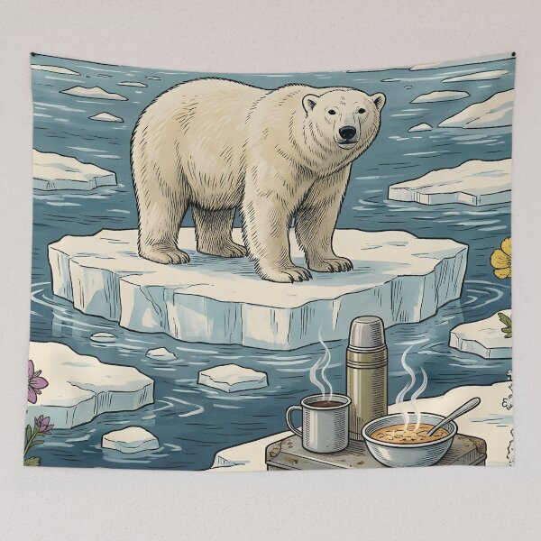 Item preview, Polar bear waits arctic silence steaming coffee traveler designed and sold by CoffeeinBloom.