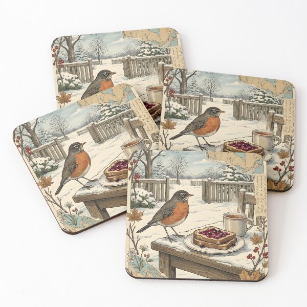 Item preview, Robin watches Canadian winter warm quiet morning breakfast designed and sold by CoffeeinBloom.