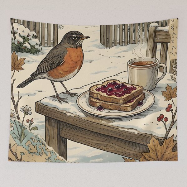 Item preview, Robin watches Canadian winter warm quiet morning breakfast designed and sold by CoffeeinBloom.