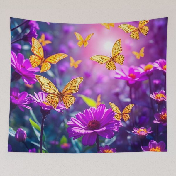 Item preview, Purple Flowers and Yellow Butterflies Flowers designed and sold by Sachie's Studio.