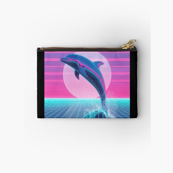 Aperçu de l'œuvre Dauphin chromé néon - Coucher de soleil vaporwave et punk créée et vendue par powersunlight.