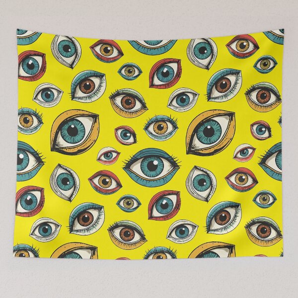 Item preview, All Eyes on You - Surreal Eye Pattern in Acid Yellow designed and sold by JawKneeArt.