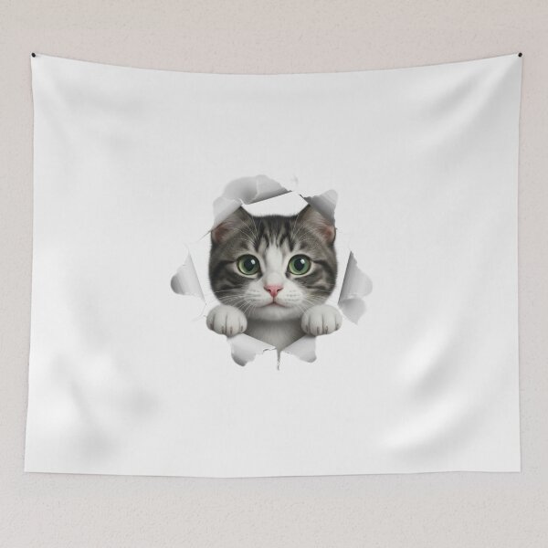 Item preview, "The Great Escape: Realistic Cat Peeking Through Ripped Paper" designed and sold by Blue Bird  Designs.