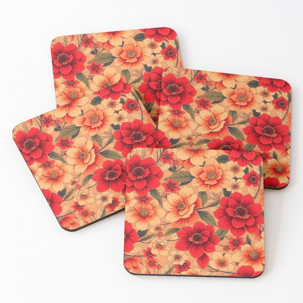 Item preview, Peach and Red Floral Pattern designed and sold by Sachie's Studio.