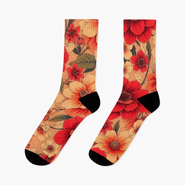 Artikelvorschau, Pfirsichfarbenes und rotes Blumenmuster entworfen und verkauft von Sachie's Studio.