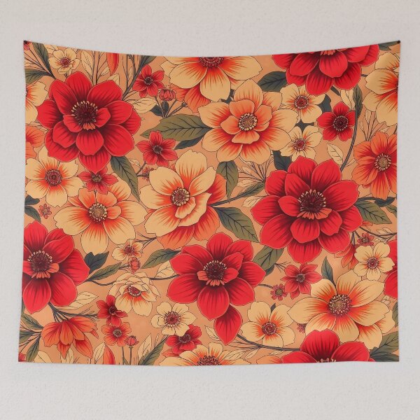 Item preview, Peach and Red Floral Pattern designed and sold by Sachie's Studio.