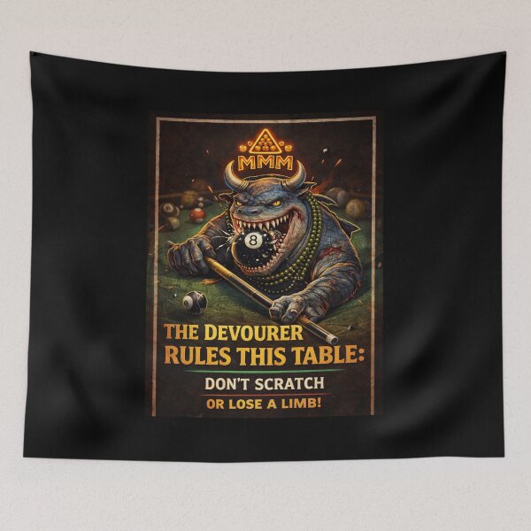 Item preview, Lomis – The Devourer Rules This Table | Pool Hall Warning Poster designed and sold by MACodDesigns.