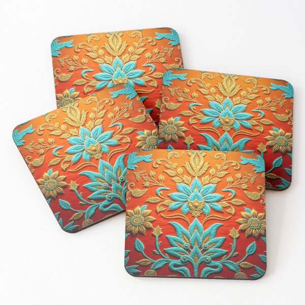 Item preview, Orange and Teal Crewel Embroidery designed and sold by Sachie's Studio.