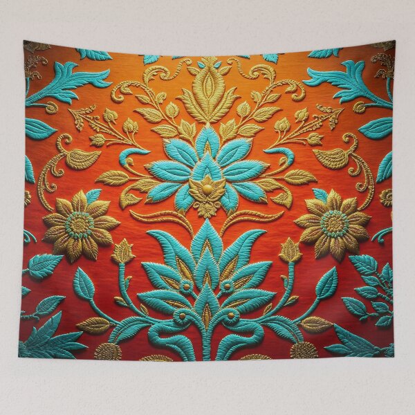 Item preview, Orange and Teal Crewel Embroidery designed and sold by Sachie's Studio.