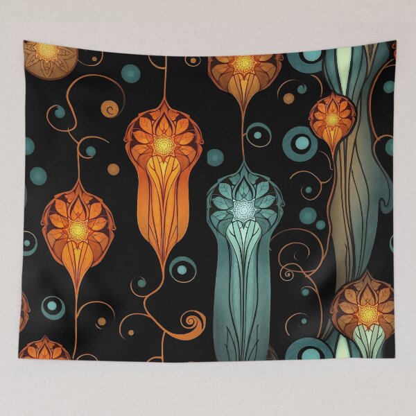 Item preview, Orange and Slate Decorative Pattern designed and sold by Sachie's Studio.