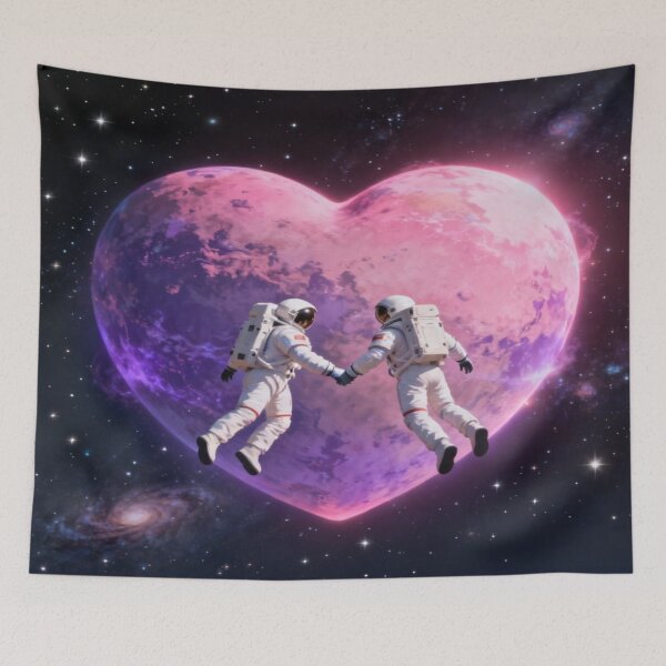 Item preview, Cosmic Love – Astronauts Holding Hands with Heart Planet designed and sold by Cristhian Almanza.