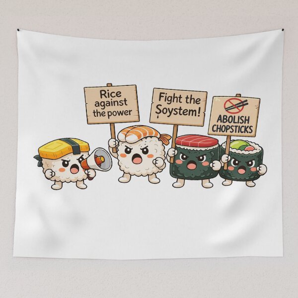 Item preview, Cute Sushi Protest Rice Against The Power designed and sold by NeonTeePrint.
