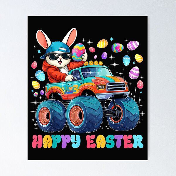 Item preview, Funny Bunny Eggs Monster Truck Rabbit Happy Easter Day Retro designed and sold by Happycapyco.